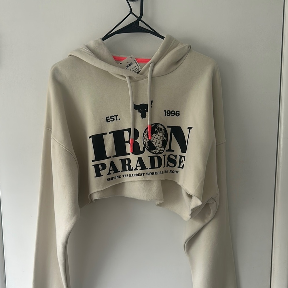 Under Armour Iron Paradise Cropped Hoodie - Cream with Black Graphic